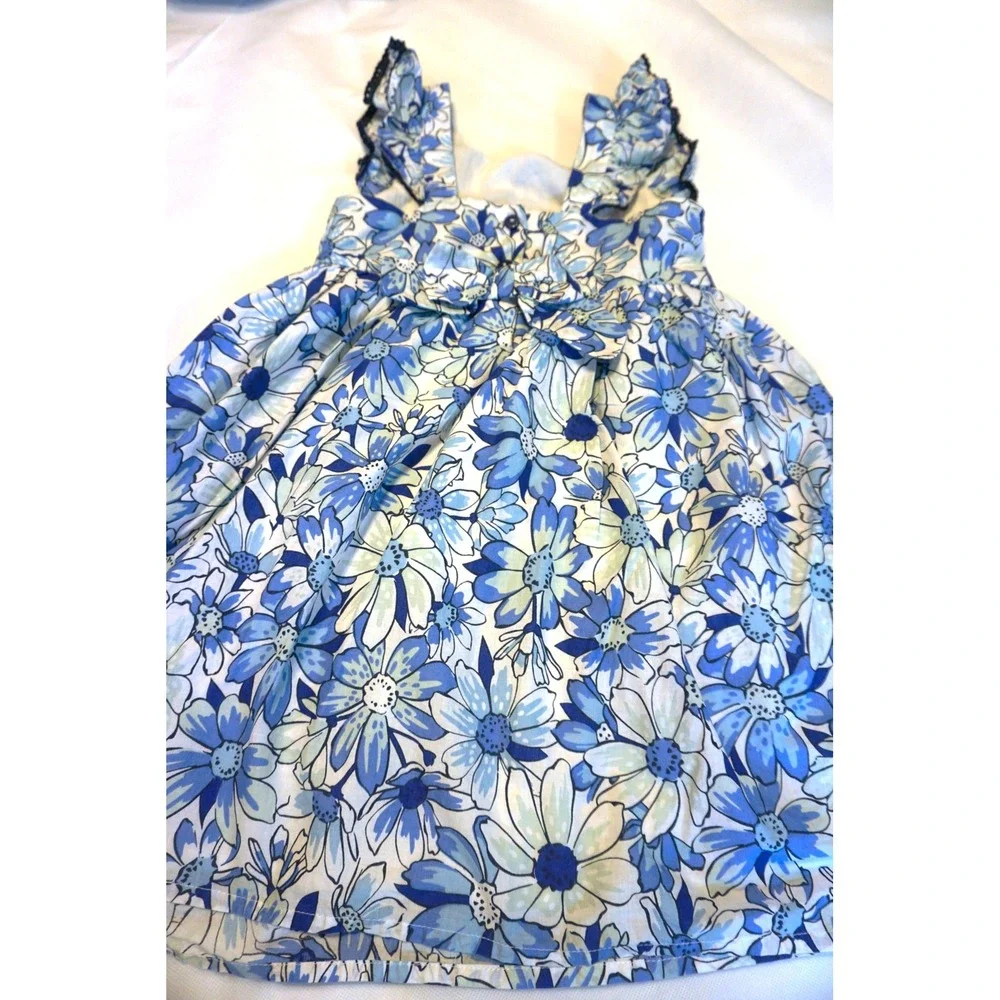 Sigrid Olsen Kids Blue Floral Cotton Ruffle Strap Dress Size 6